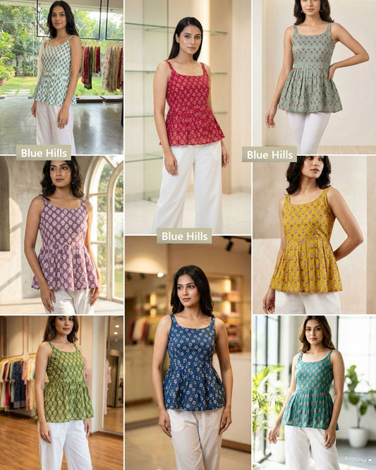 Summer Blue Hills Cotton Stylish Short Tops Exporter Gujarat