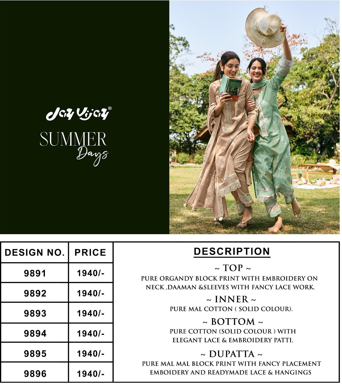 Summer Days Jay Vijay Pure Organdy Pant Style Suits Manufacturer