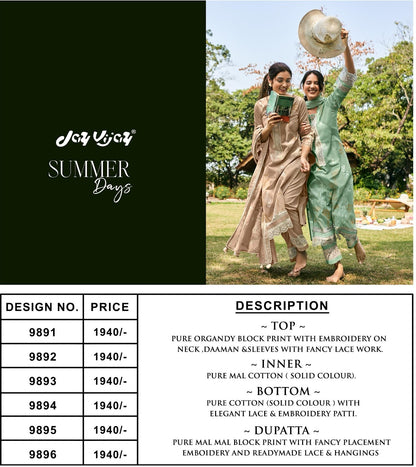 Summer Days Jay Vijay Pure Organdy Pant Style Suits Manufacturer