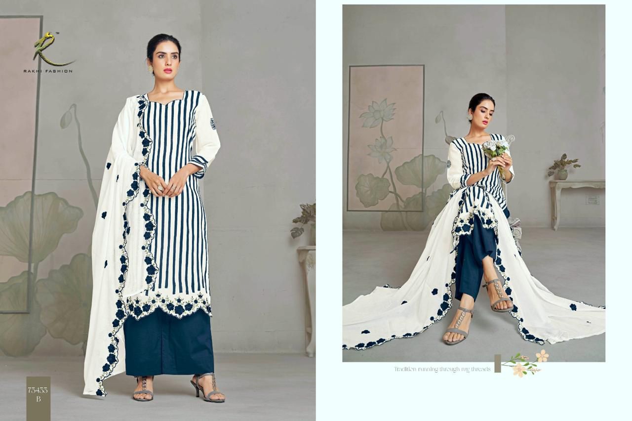 Summer Delights 73433 Rakhi Fashion Mal Chanderi Pant Style Suits Manufacturer Ahmedabad