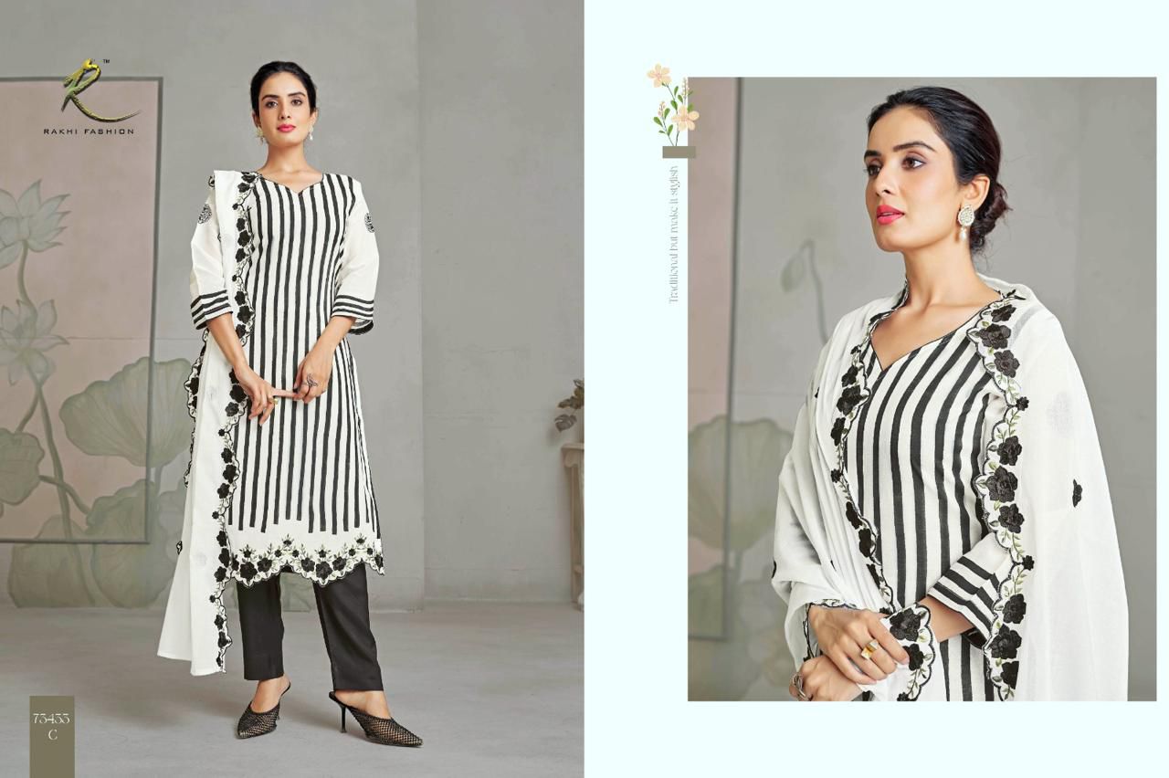 Summer Delights 73433 Rakhi Fashion Mal Chanderi Pant Style Suits Manufacturer Ahmedabad