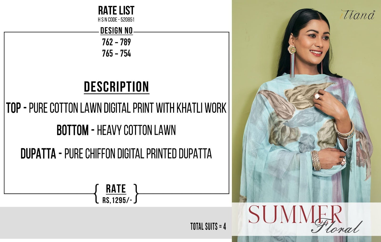 Summer Floral Itrana Pure Cotton Plazzo Style Suits Exporter Ahmedabad