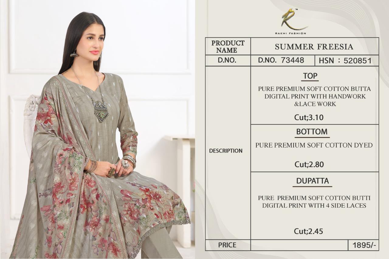 Summer Freesia 73448 Rakhi Fashion Cotton Pant Style Suits Wholesaler