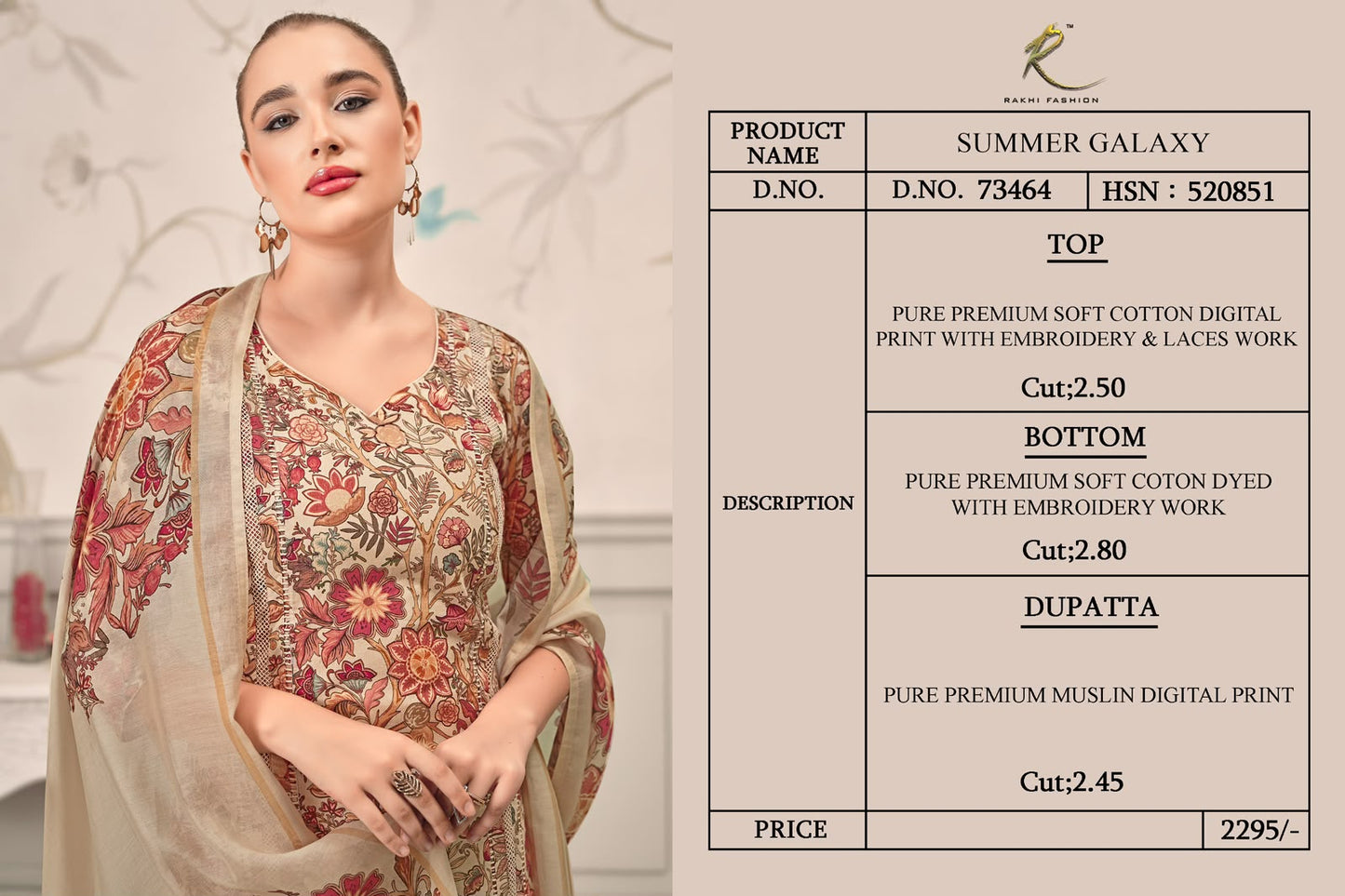 Summer Galaxy 73464 Rakhi Fashion Cotton Pant Style Suits Exporter Ahmedabad
