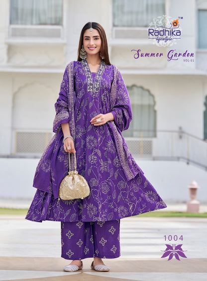 Summer Garden Vol 1 Radhika Lifestyle Cotton Readymade Plazzo Style Suits Wholesale Rate