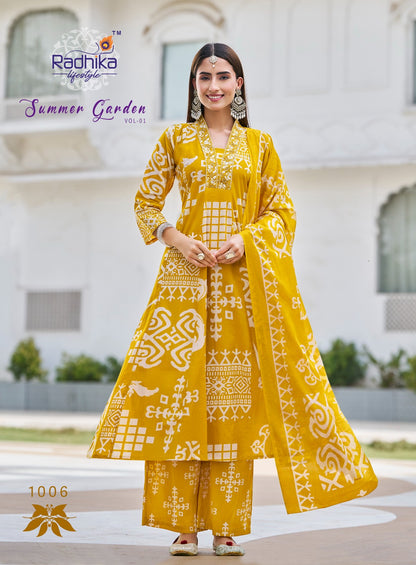 Summer Garden Vol 1 Radhika Lifestyle Cotton Readymade Plazzo Style Suits Wholesale Rate