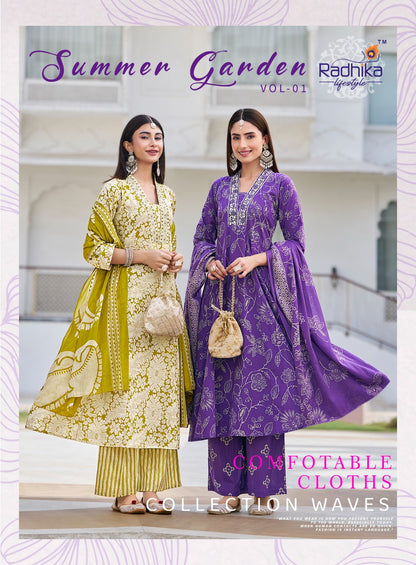 Summer Garden Vol 1 Radhika Lifestyle Cotton Readymade Plazzo Style Suits Wholesale Rate