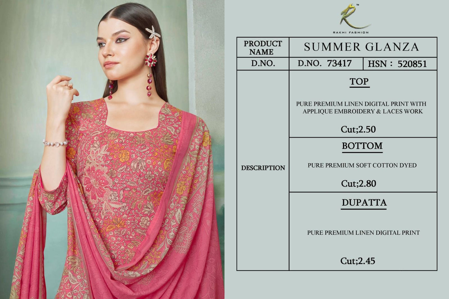 Summer Glanza Rakhi Fashion Linen Pant Style Suits Manufacturer