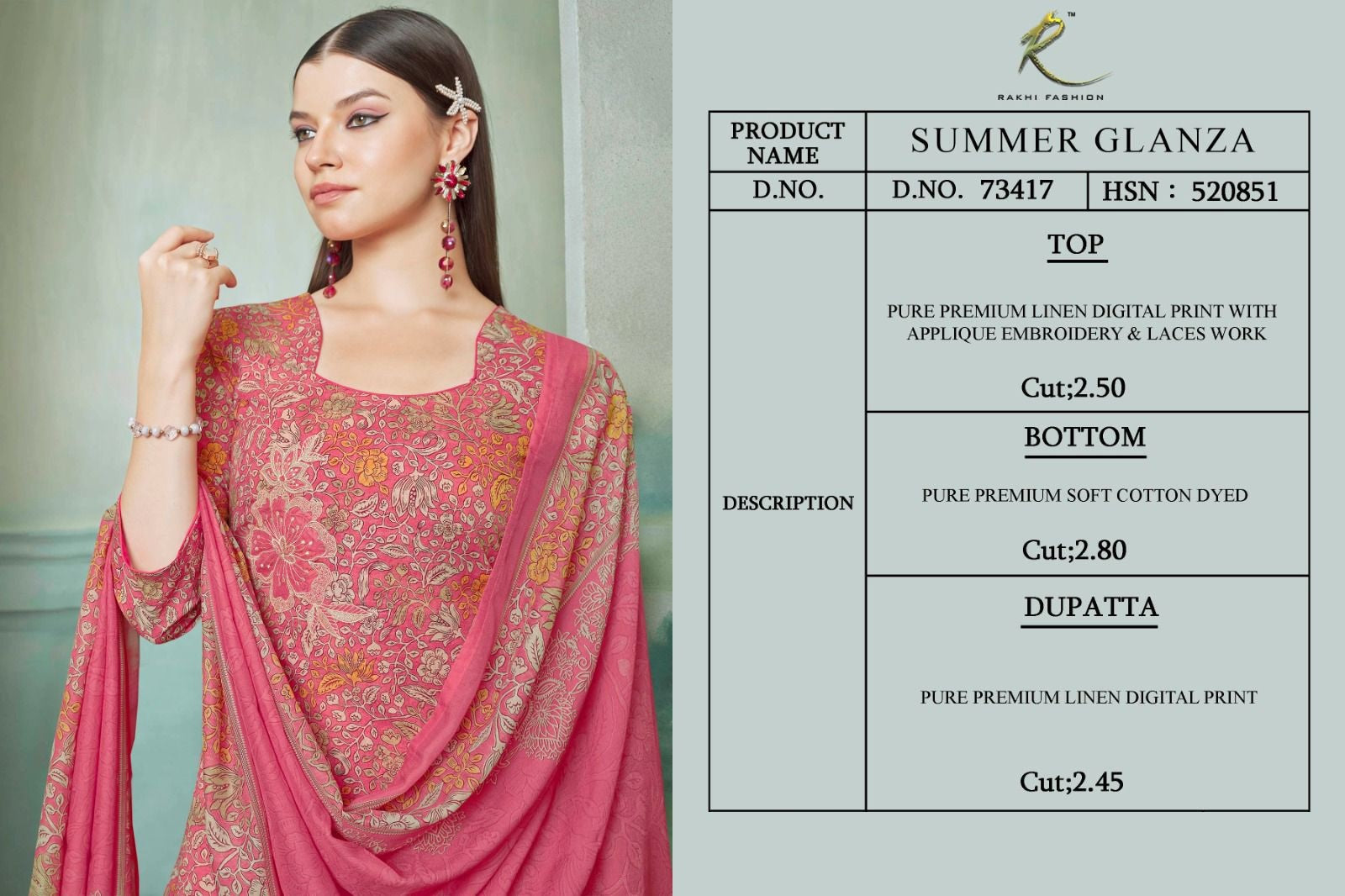 Summer Glanza Rakhi Fashion Linen Pant Style Suits Manufacturer