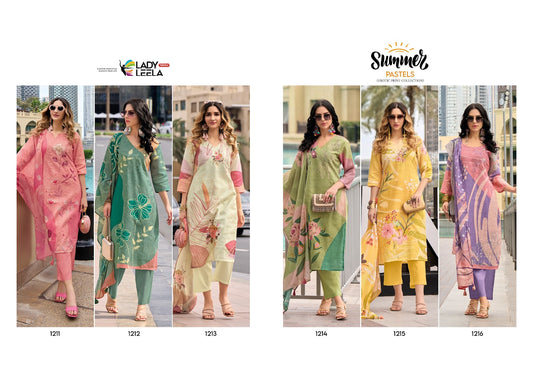 Summer Pastels Ladyleela Pure Cotton Readymade Pant Style Suits
