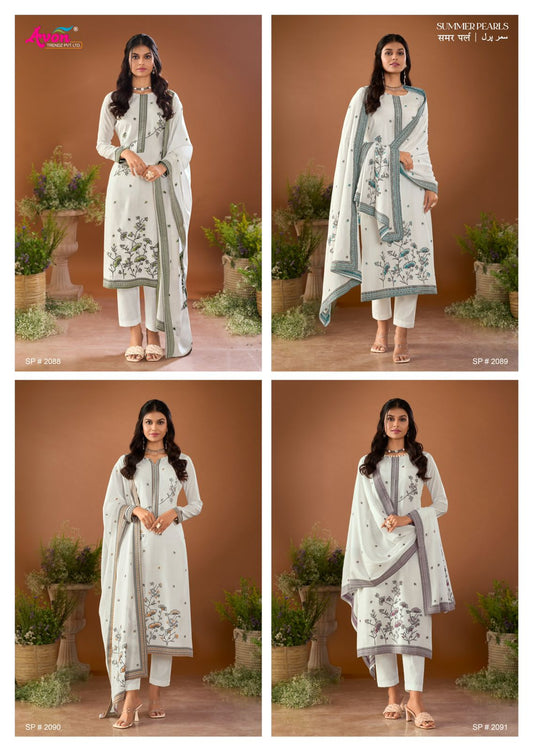Summer Pearls Avon Trendz Muslin Cotton Pant Style Suits