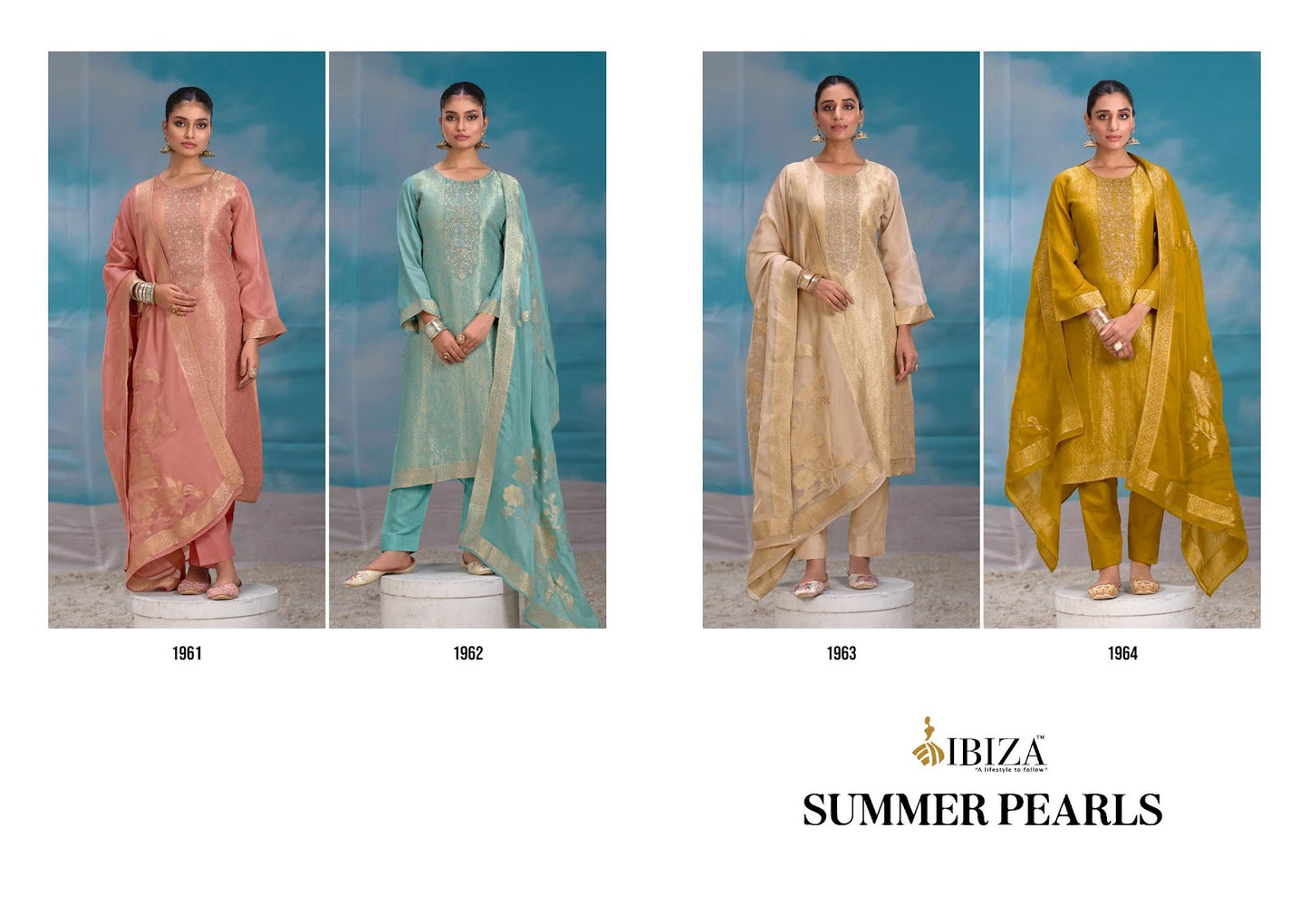 Summer Pearls Ibiza Organza Jacquard Pant Style Suits Wholesaler Gujarat