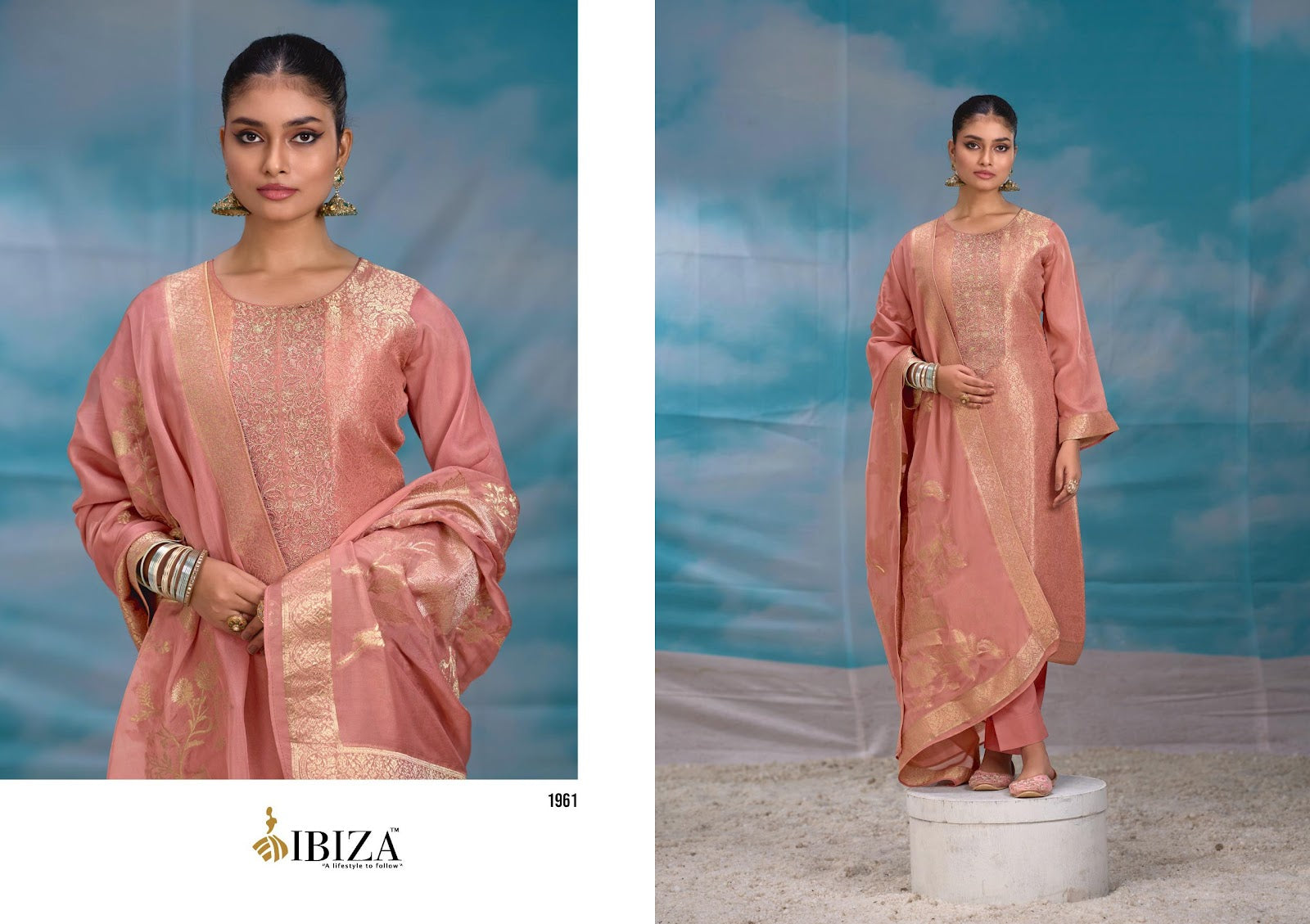 Summer Pearls Ibiza Organza Jacquard Pant Style Suits Wholesaler Gujarat