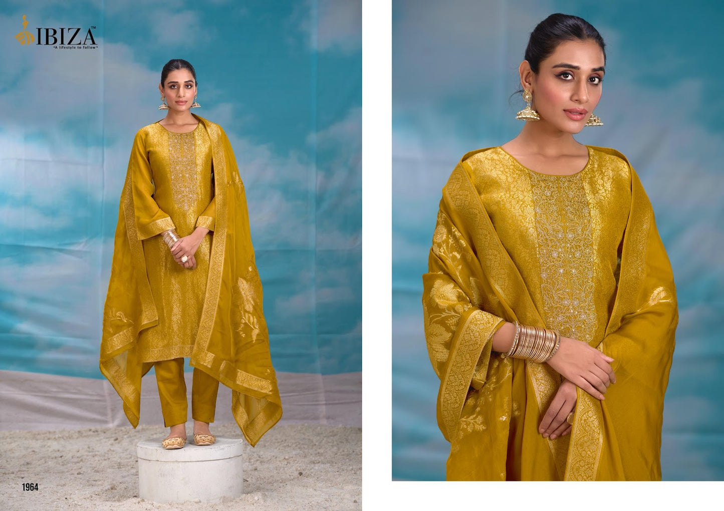 Summer Pearls Ibiza Organza Jacquard Pant Style Suits Wholesaler Gujarat