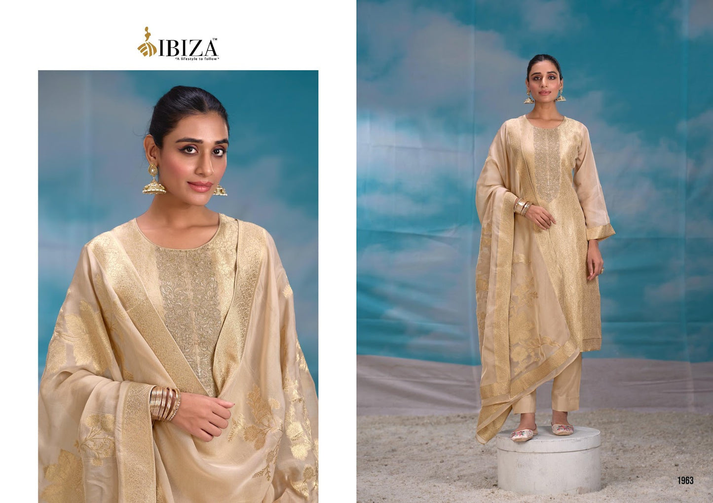 Summer Pearls Ibiza Organza Jacquard Pant Style Suits Wholesaler Gujarat