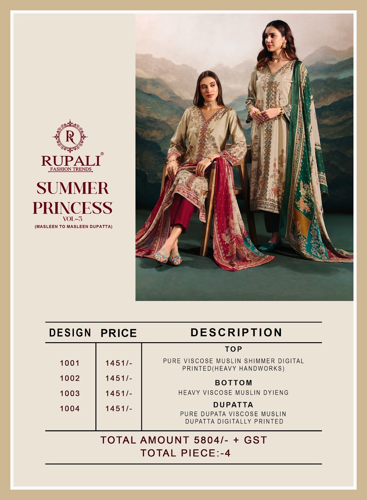 Summer Princess Vol 3 Rupali Viscose Muslin Pant Style Suits Manufacturer