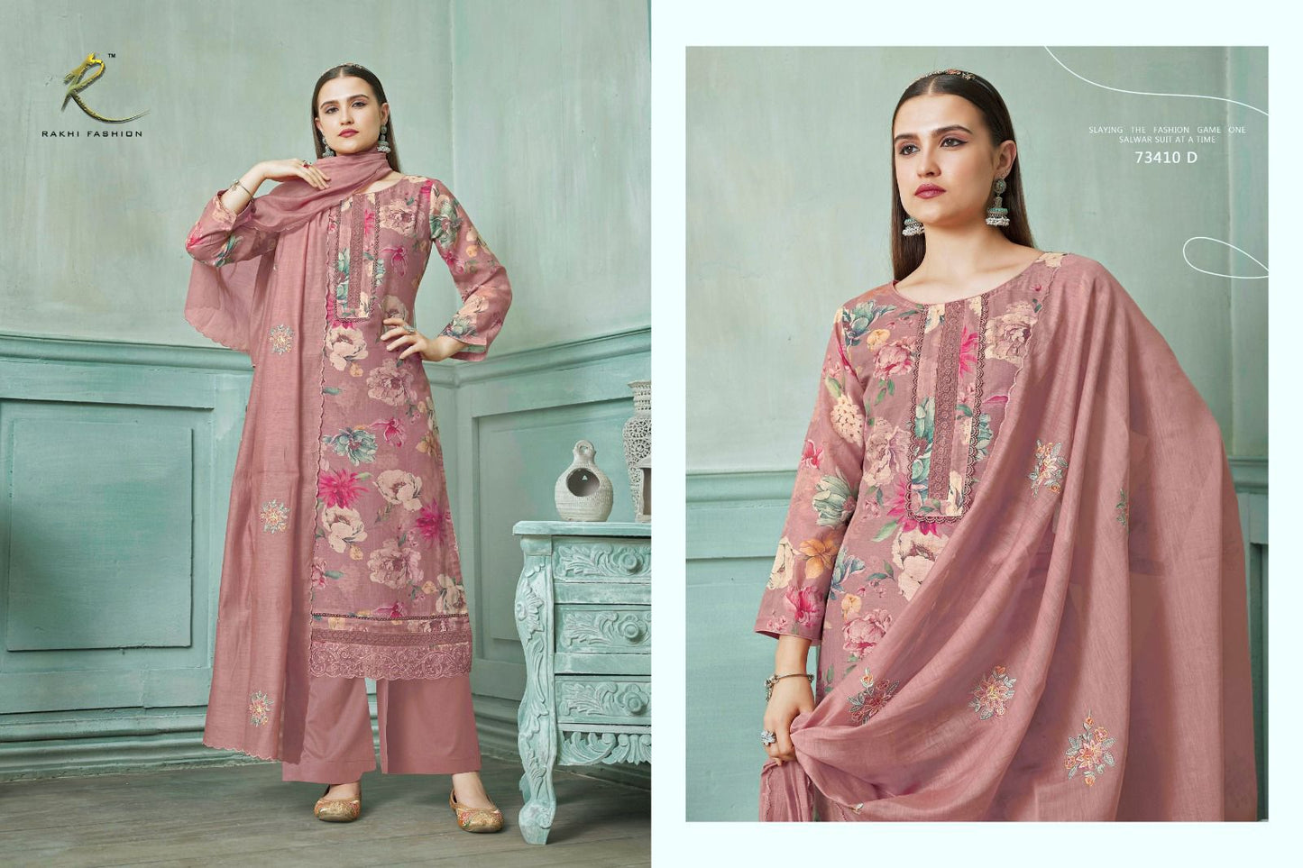 Summer Printkari 73410 Rakhi Fashion Chanderi Pant Style Suits Wholesaler India