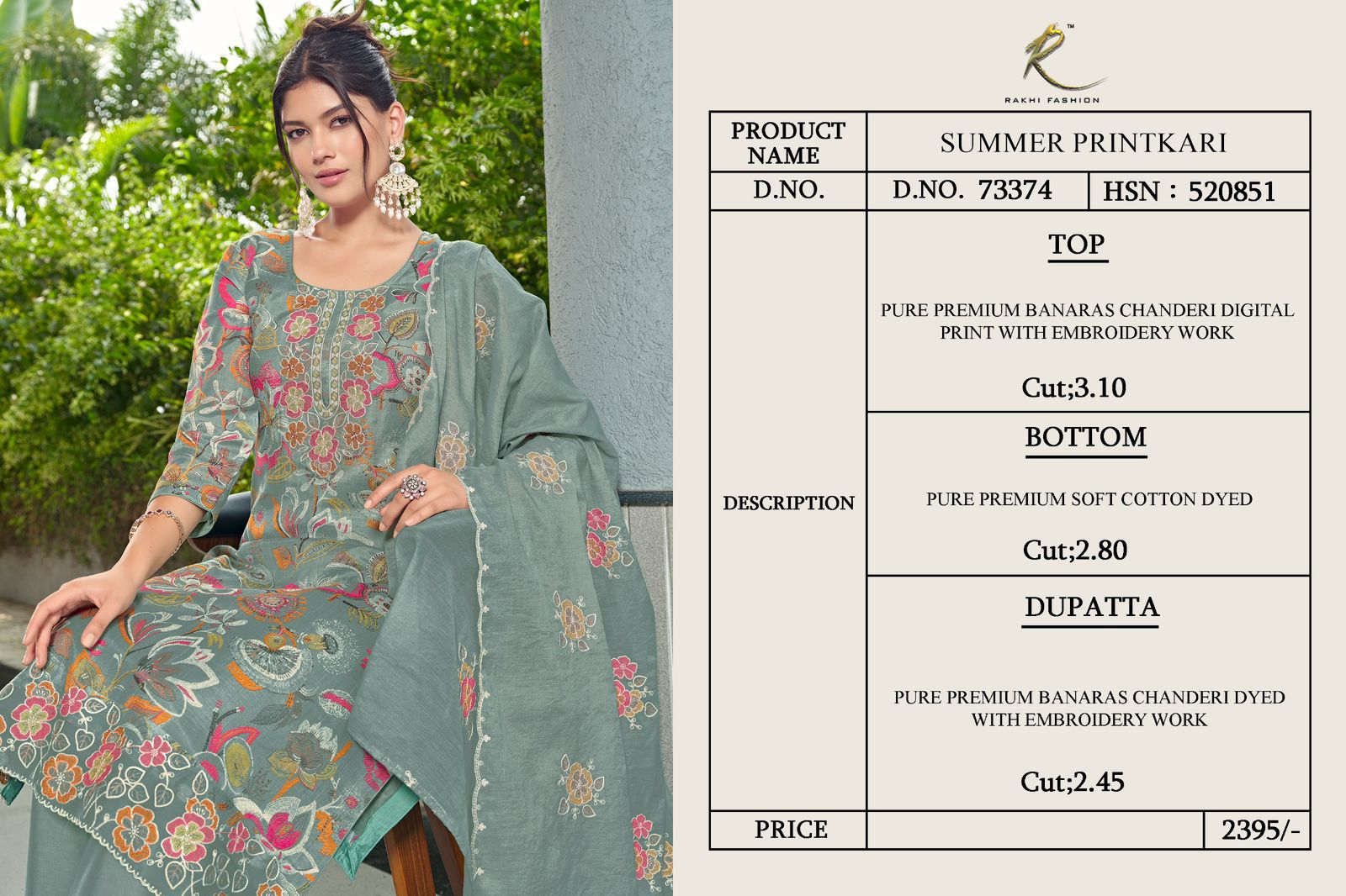 Summer Printkari Rakhi Fashion Chanderi Pant Style Suits Wholesaler Ahmedabad