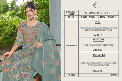 Summer Printkari Rakhi Fashion Chanderi Pant Style Suits Wholesaler Ahmedabad