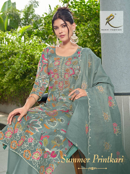 Summer Printkari Rakhi Fashion Chanderi Pant Style Suits Wholesaler Ahmedabad