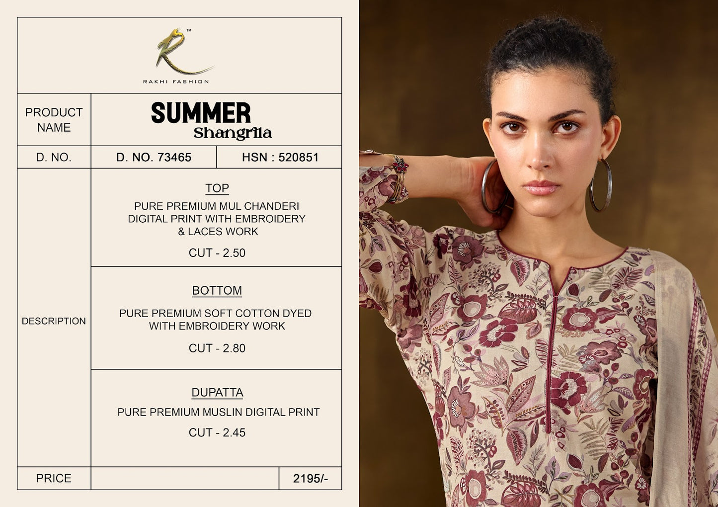 Summer Shangrila 73465 Rakhi Fashion Mul Chanderi Plazzo Style Suits Supplier