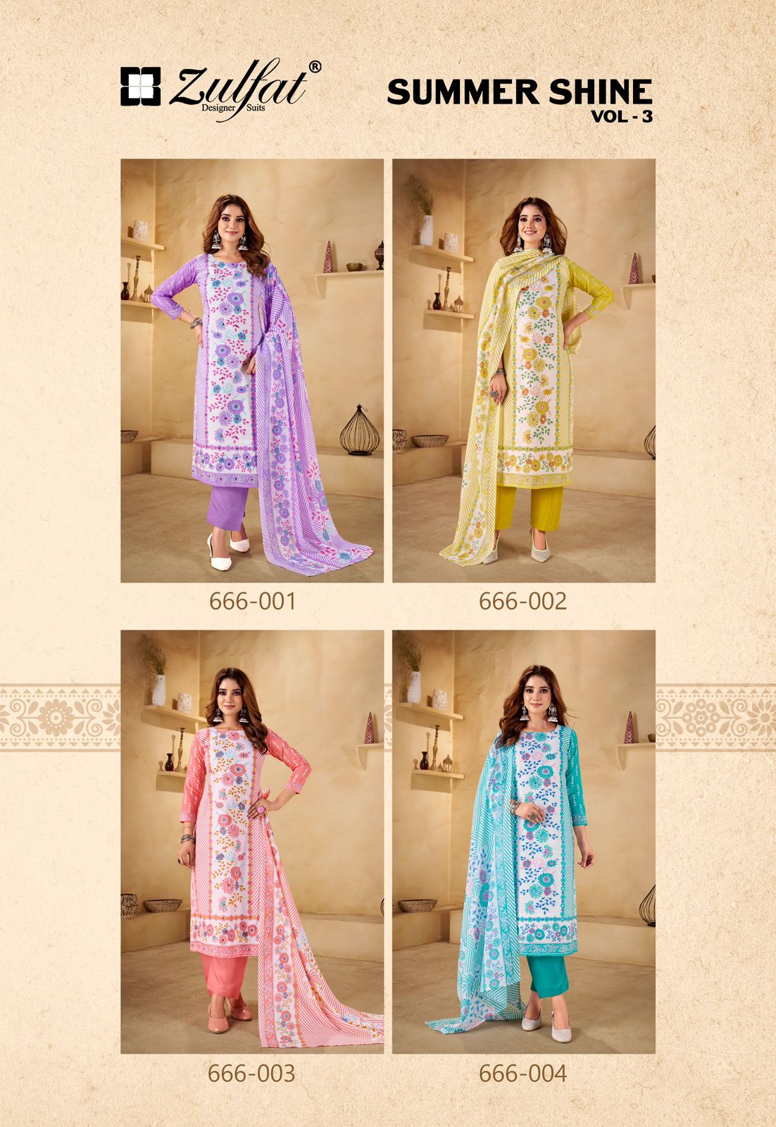 Summer Shine Vol 3 Zulfat Designer Cotton Karachi Salwar Suits Wholesale Price