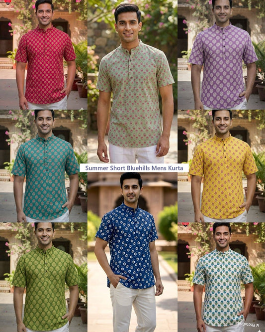 Summer Short Bluehills Cotton Mens Kurta Wholesaler India