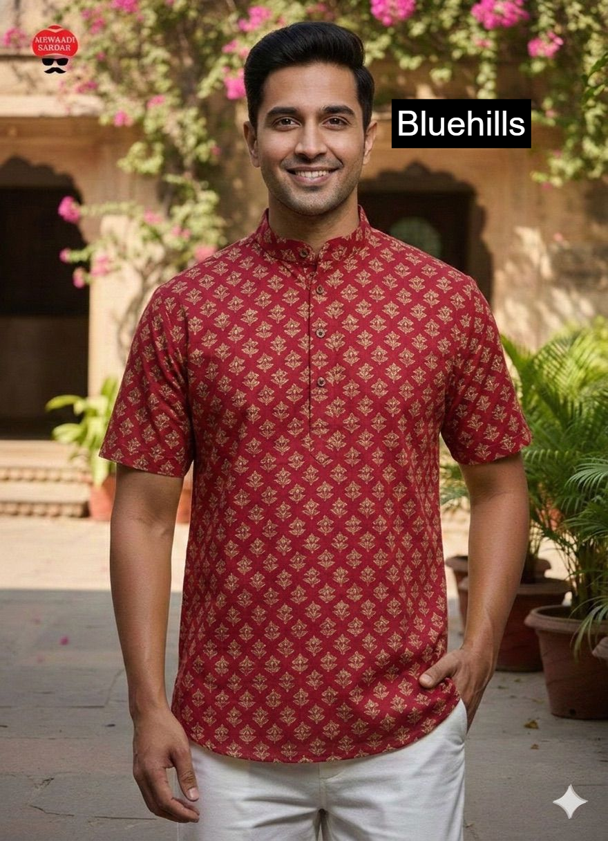 Summer Short Bluehills Cotton Mens Kurta Wholesaler India