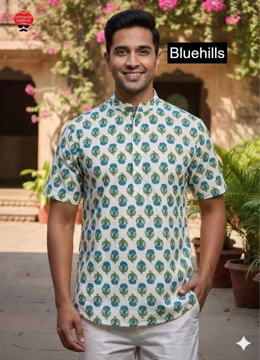 Summer Short Bluehills Cotton Mens Kurta Wholesaler India