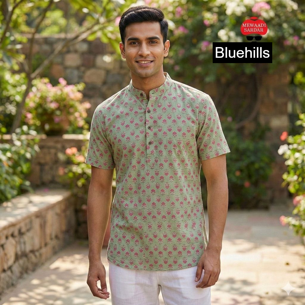 Summer Short Bluehills Cotton Mens Kurta Wholesaler India