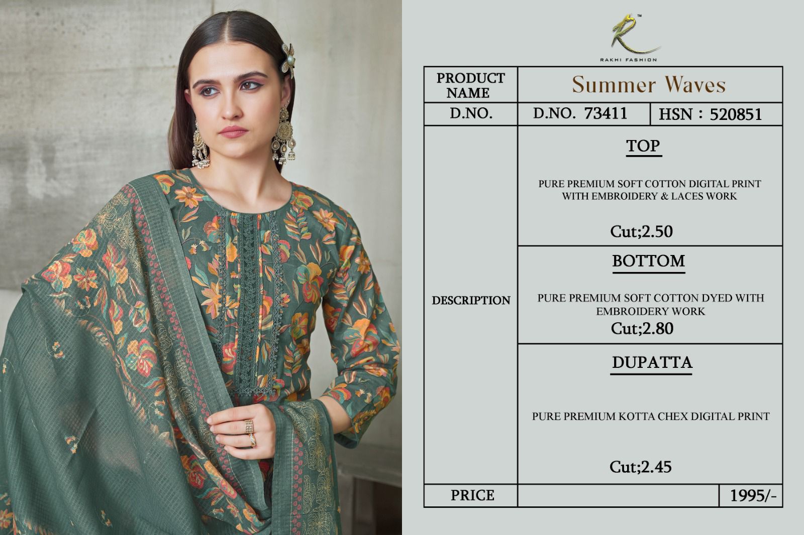 Summer Waves 73411 Rakhi Fashion Soft Cotton Pant Style Suits Supplier Gujarat