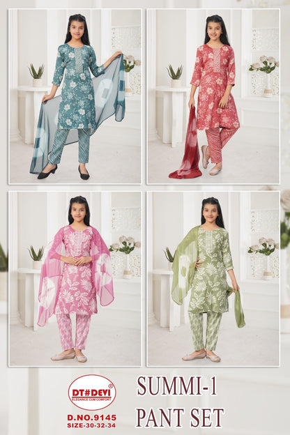 Summi 1 Dn 9145 Dt Devi Capsule Print Girls Readymade Pant Suits Wholesale Price