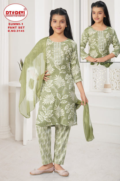 Summi 1 Dn 9145 Dt Devi Capsule Print Girls Readymade Pant Suits Wholesale Price