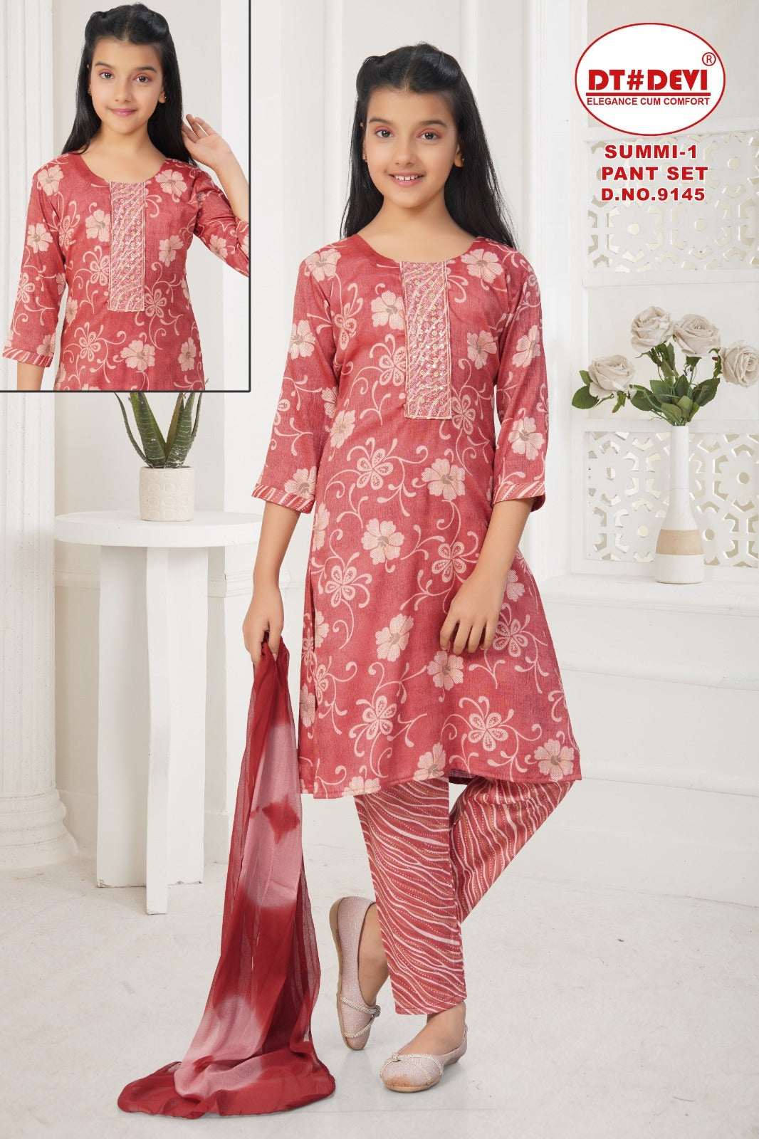 Summi 1 Dn 9145 Dt Devi Capsule Print Girls Readymade Pant Suits Wholesale Price