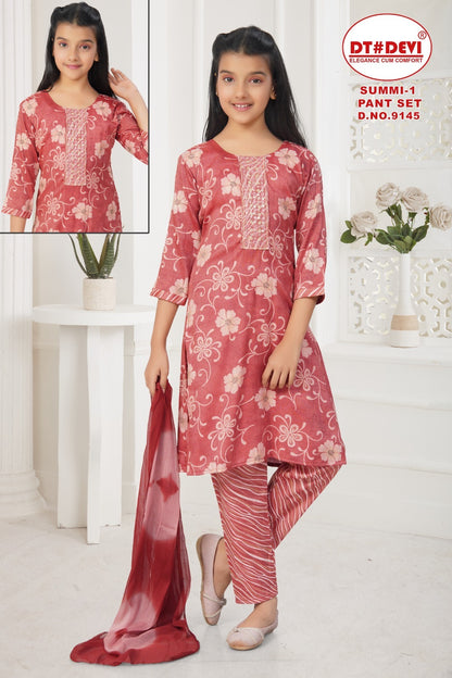 Summi 1 Dn 9145 Dt Devi Capsule Print Girls Readymade Pant Suits Wholesale Price
