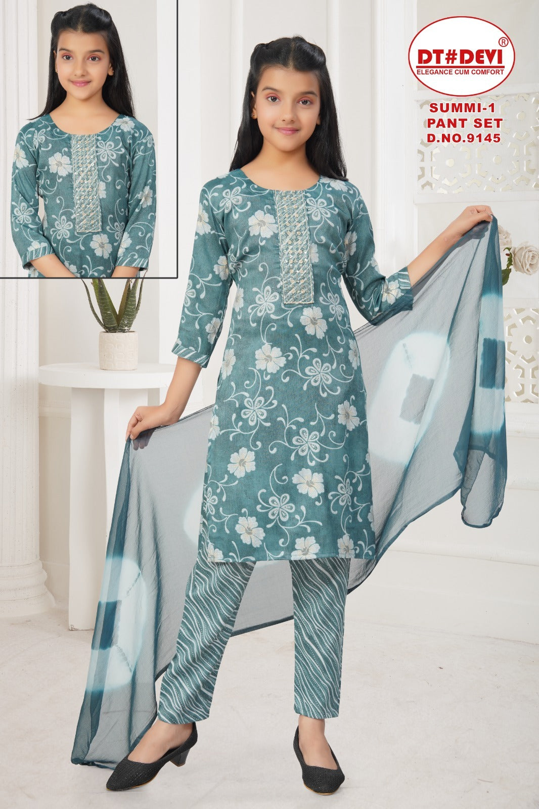 Summi 1 Dn 9145 Dt Devi Capsule Print Girls Readymade Pant Suits Wholesale Price