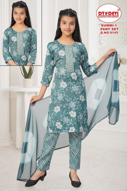 Summi 1 Dn 9145 Dt Devi Capsule Print Girls Readymade Pant Suits Wholesale Price
