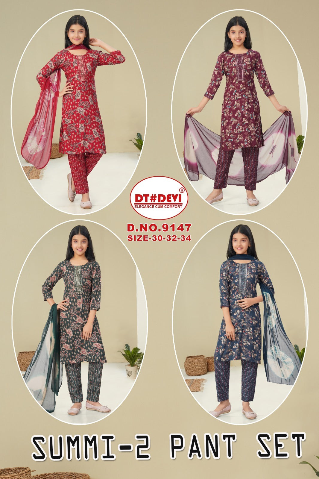 Summi 2 Dn 9147 Dt Devi Rayon Girls Readymade Pant Suits Supplier India