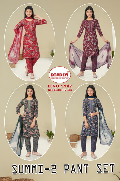 Summi 2 Dn 9147 Dt Devi Rayon Girls Readymade Pant Suits Supplier India