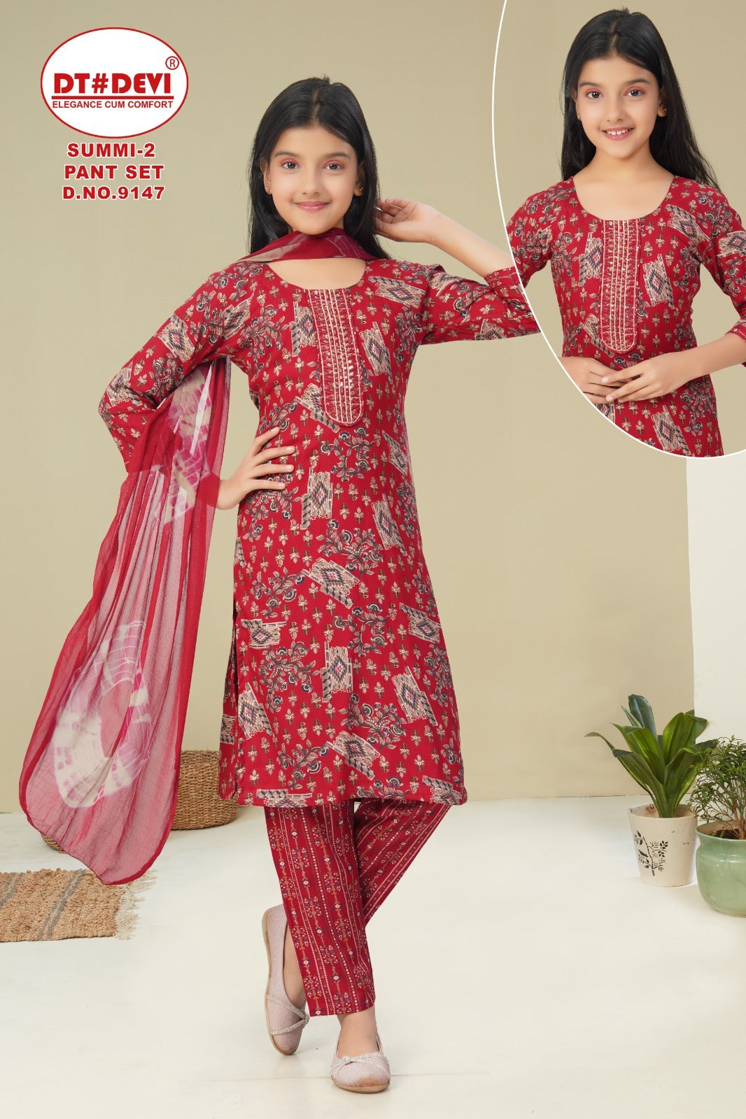 Summi 2 Dn 9147 Dt Devi Rayon Girls Readymade Pant Suits Supplier India
