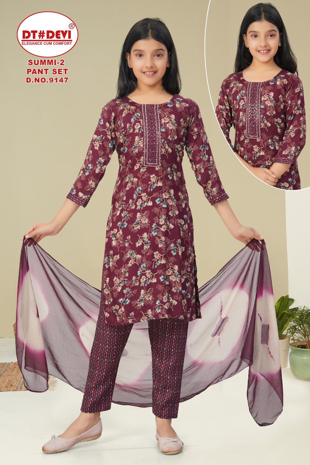Summi 2 Dn 9147 Dt Devi Rayon Girls Readymade Pant Suits Supplier India