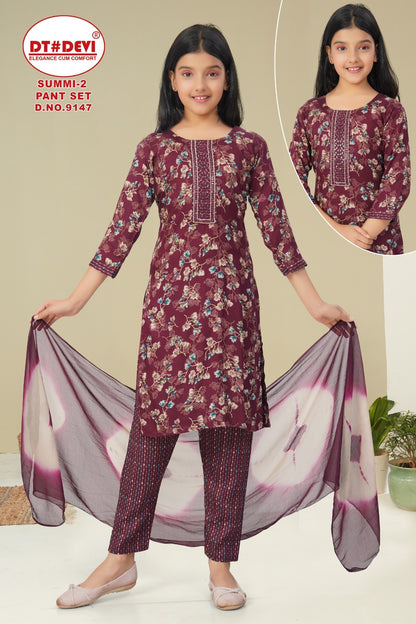 Summi 2 Dn 9147 Dt Devi Rayon Girls Readymade Pant Suits Supplier India