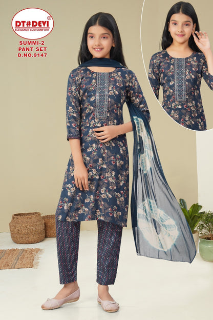 Summi 2 Dn 9147 Dt Devi Rayon Girls Readymade Pant Suits Supplier India