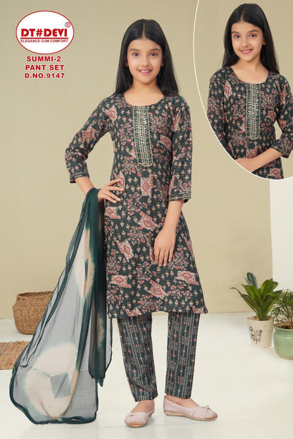 Summi 2 Dn 9147 Dt Devi Rayon Girls Readymade Pant Suits Supplier India