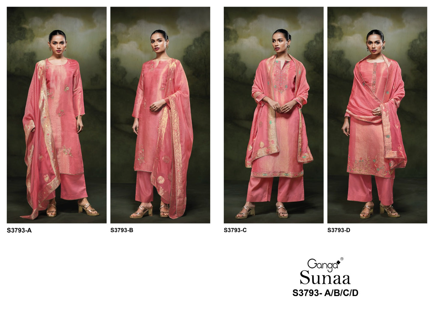 Sunaa 3793 Ganga Pure Bemberg Pant Style Suits Manufacturer India