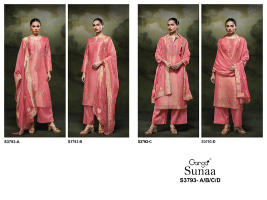 Sunaa 3793 Ganga Pure Bemberg Pant Style Suits Manufacturer India