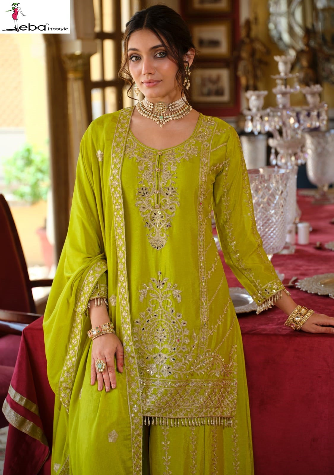 Sundari Eba Lifestyle Chinon Readymade Plazzo Style Suits Wholesale Rate