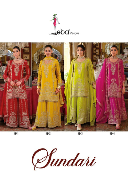 Sundari Eba Lifestyle Chinon Readymade Plazzo Style Suits Wholesale Rate