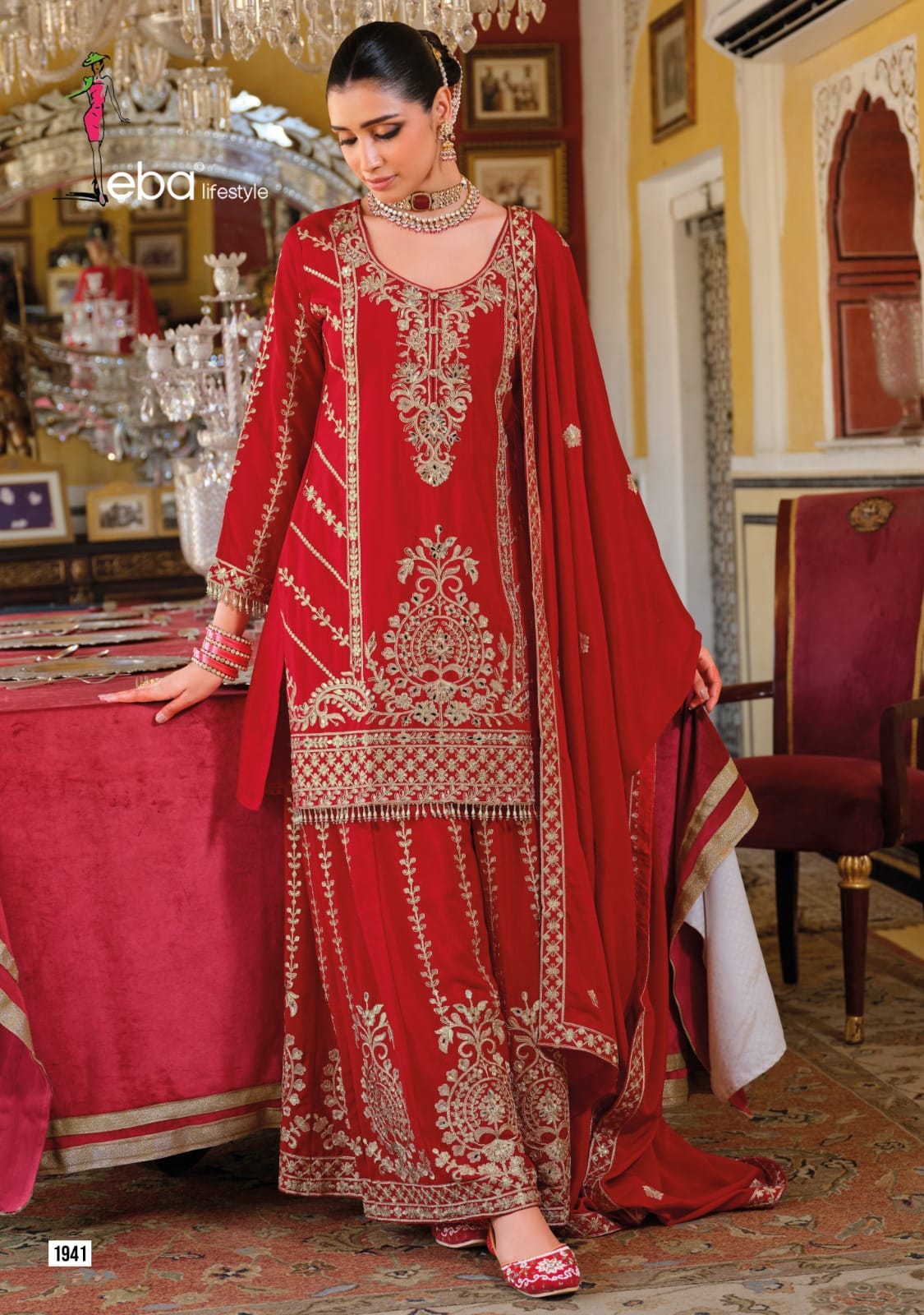 Sundari Eba Lifestyle Chinon Readymade Plazzo Style Suits Wholesale Rate