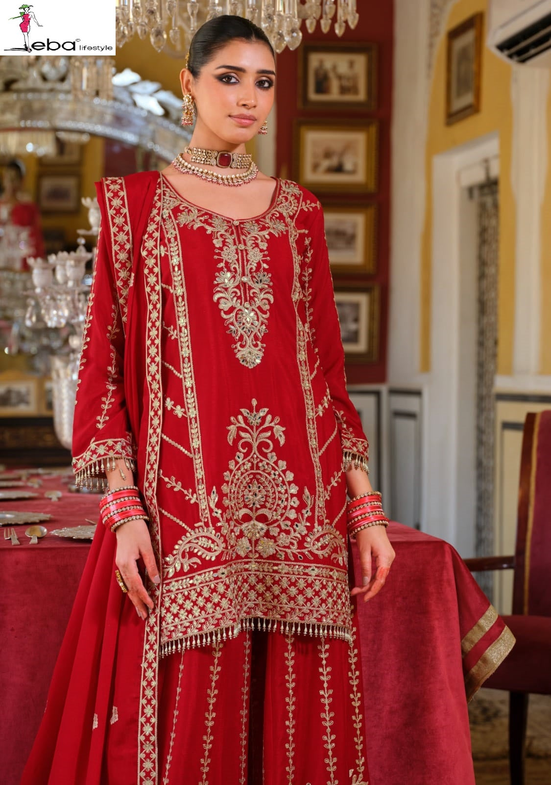 Sundari Eba Lifestyle Chinon Readymade Plazzo Style Suits Wholesale Rate